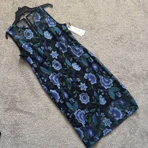 Calvin Klein Blue and Green Floral Midi Dress